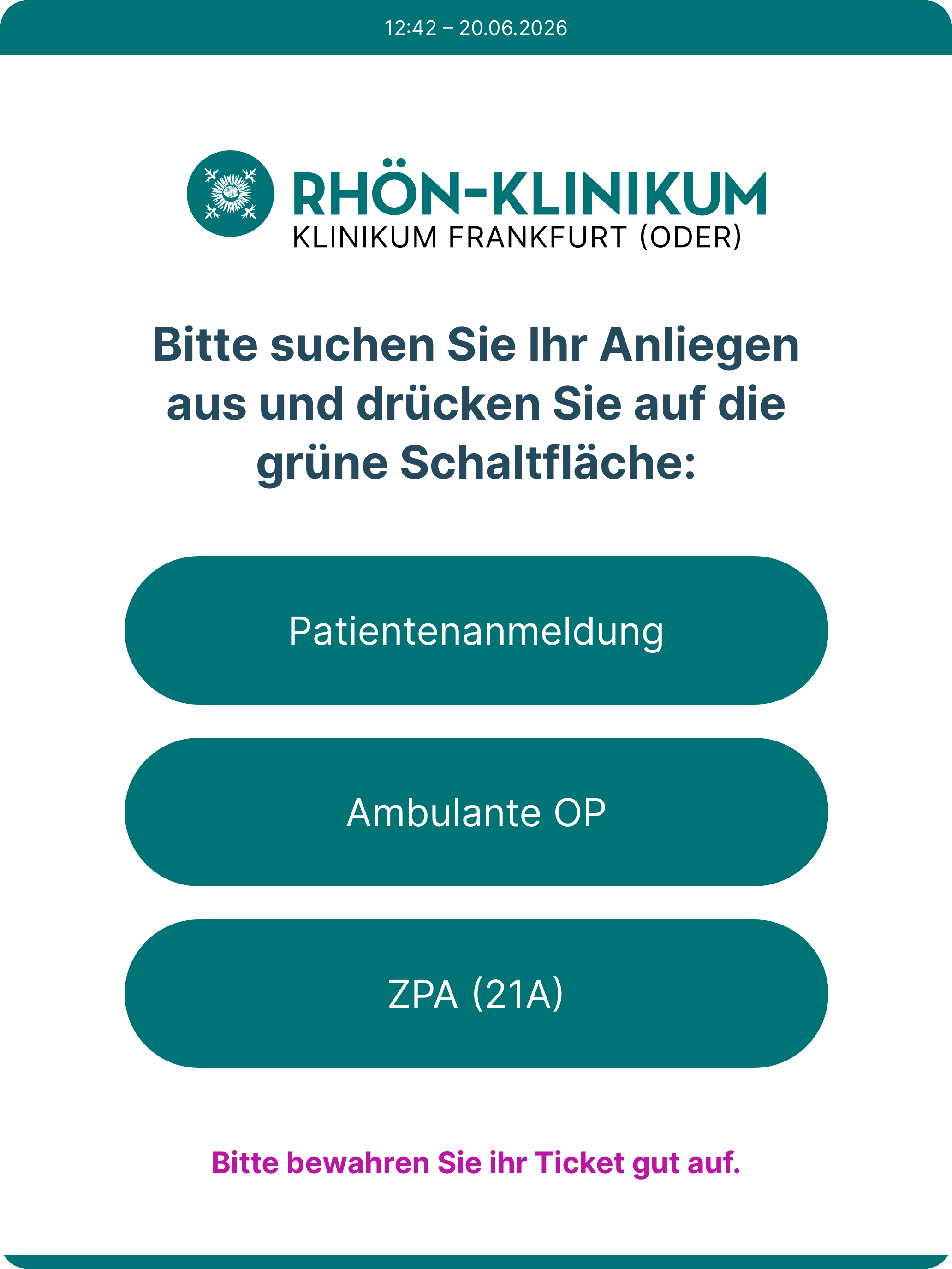 Patientenaufnahme-Mockup-Ticketausgabe